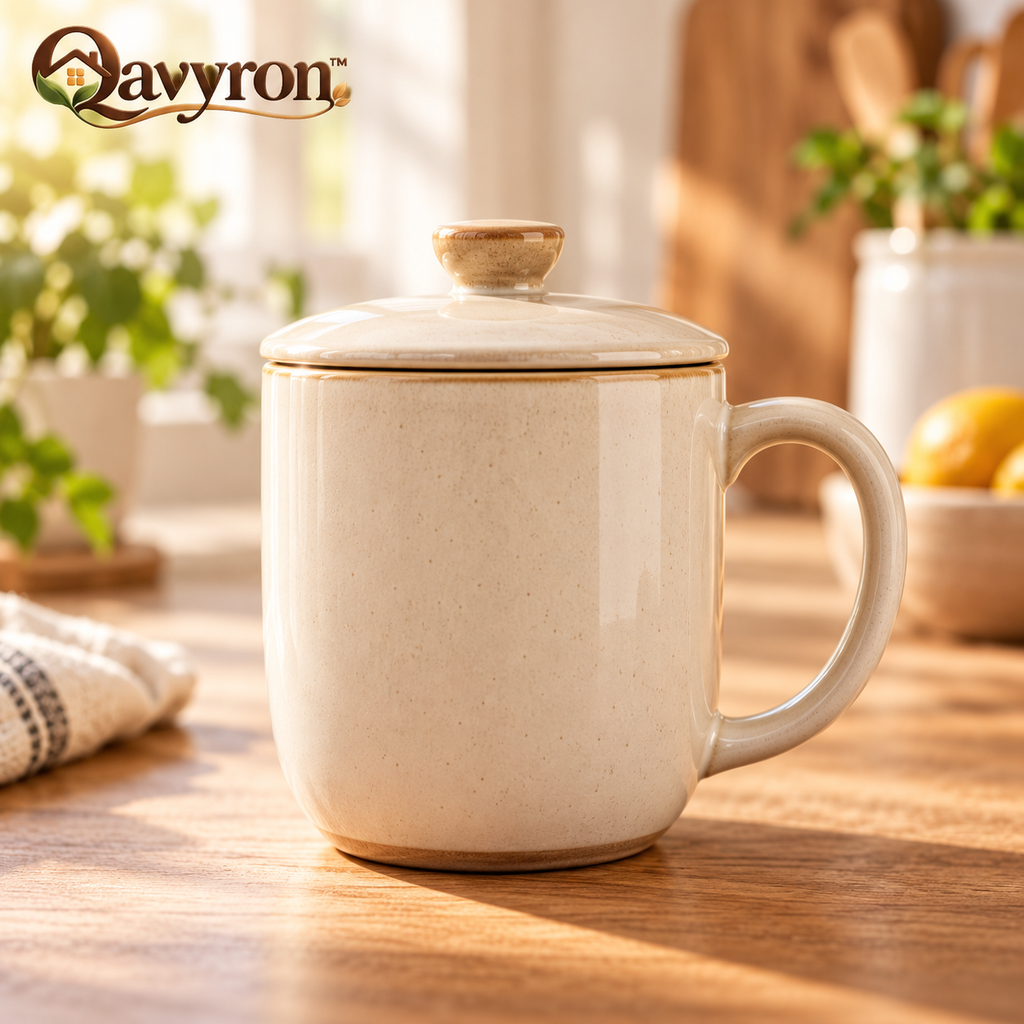 Qavyron™ Lidded Ceramic Everyday Mug