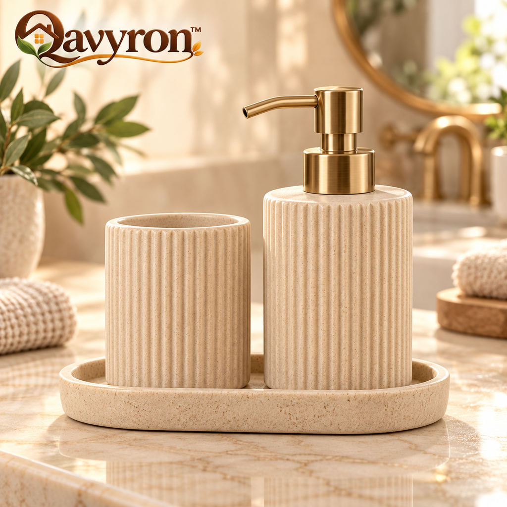 Qavyron™ Ribbed Bathroom Countertop Accessory Set