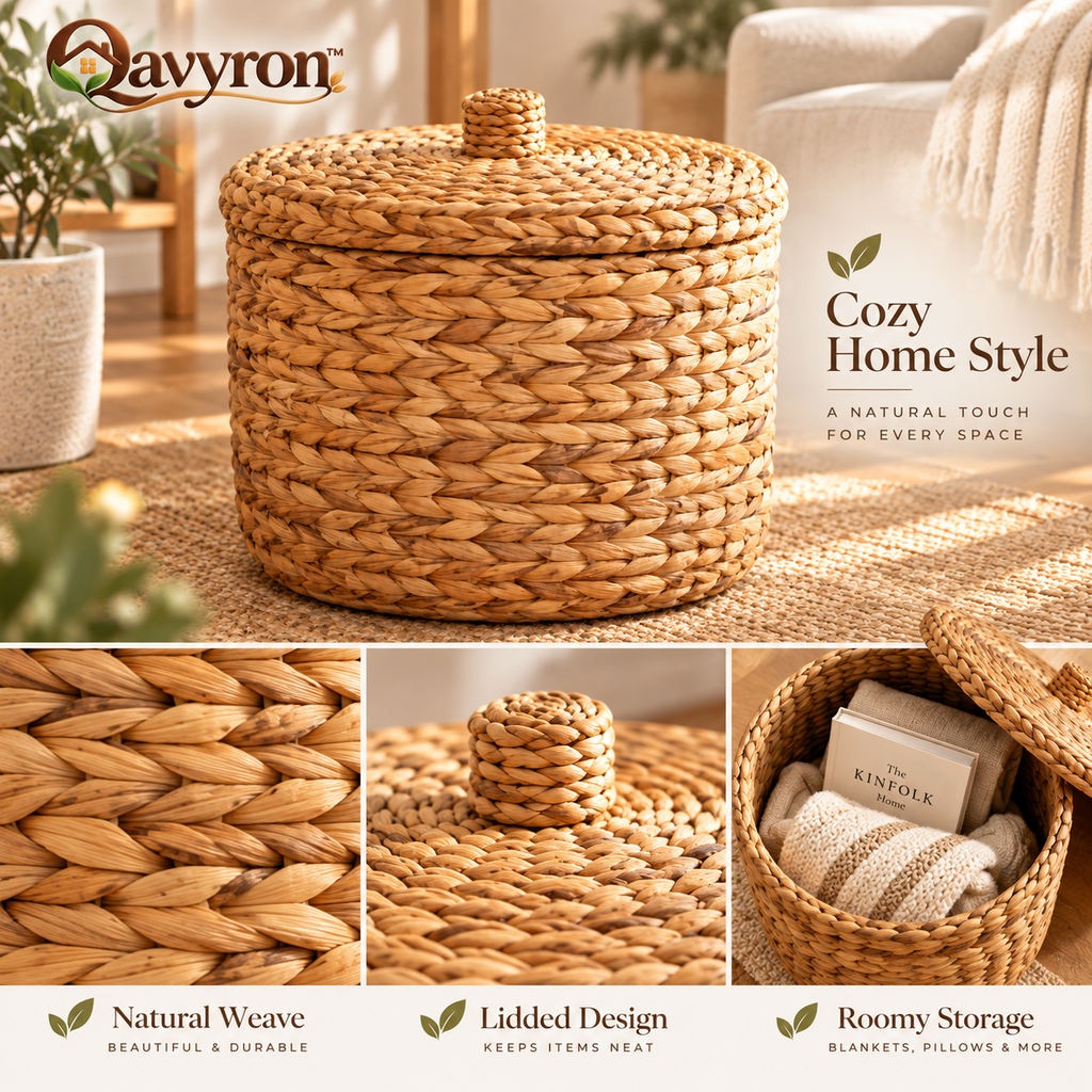 Qavyron™ Natural Woven Lidded Storage Basket