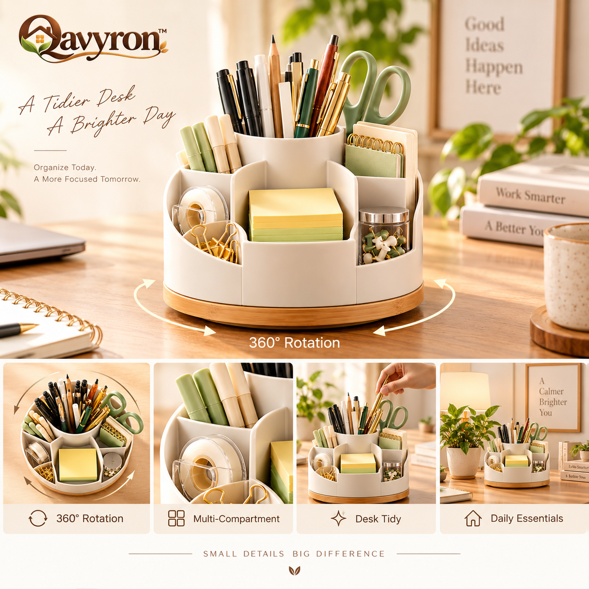 Qavyron™ 360° Rotating Desktop Organizer Caddy
