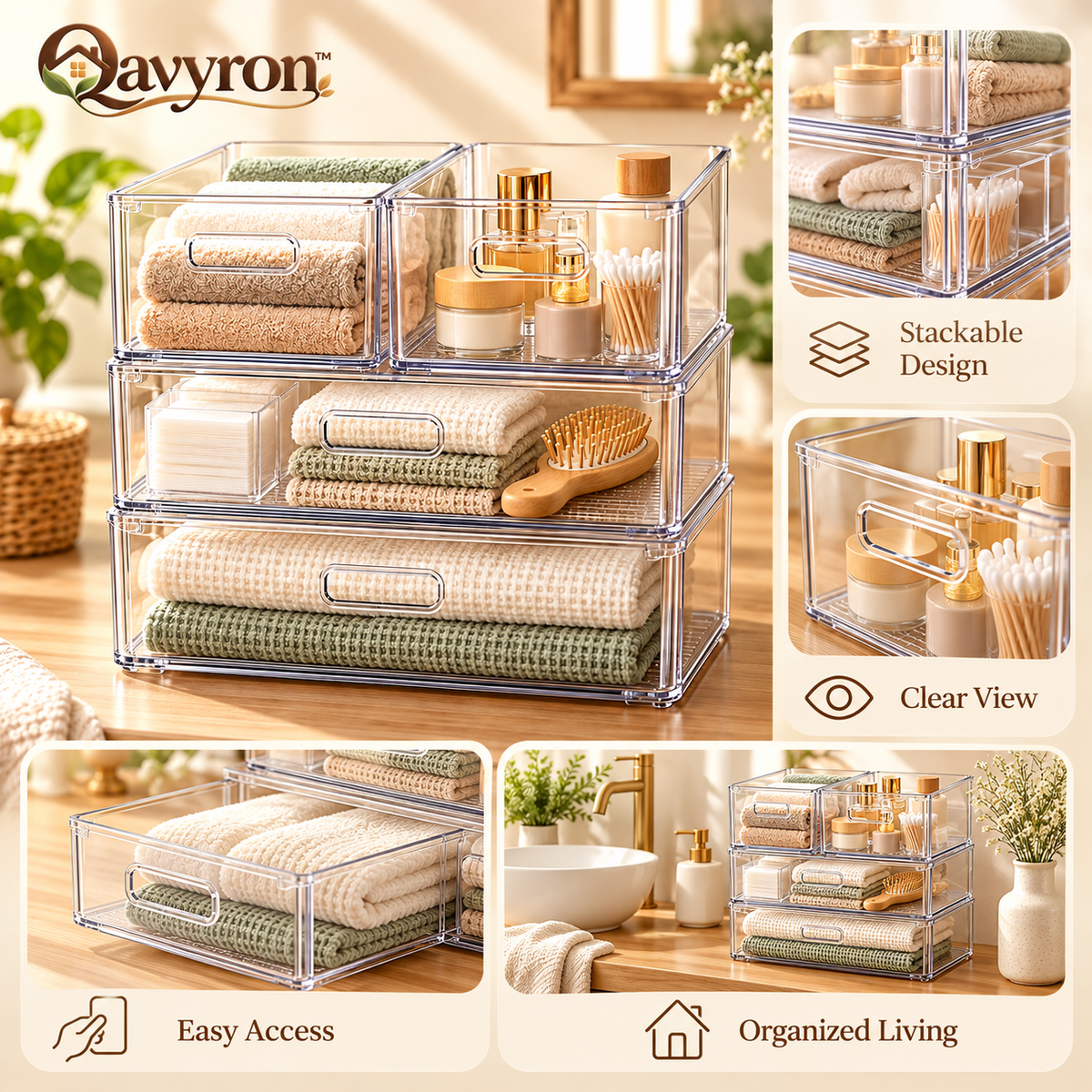 Qavyron™ Clear Stackable Drawer Organizer System