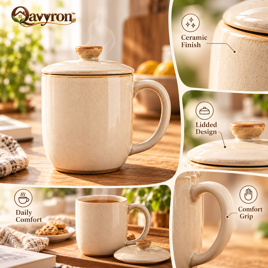 Qavyron™ Lidded Ceramic Everyday Mug