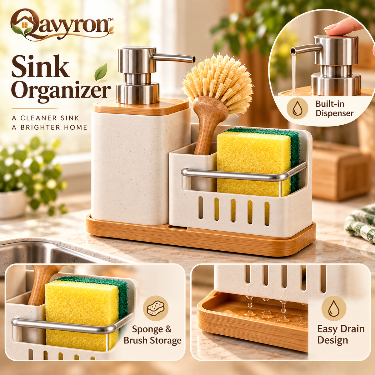 Qavyron™ All-in-One Sink Caddy & Soap Dispenser