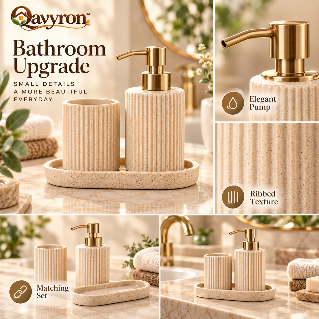 Qavyron™ Ribbed Bathroom Countertop Accessory Set