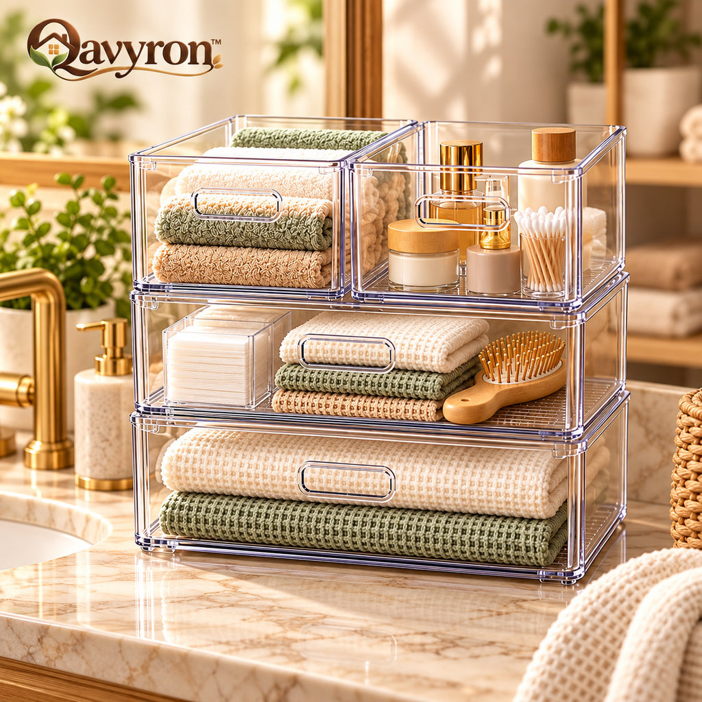 Qavyron™ Clear Stackable Drawer Organizer System