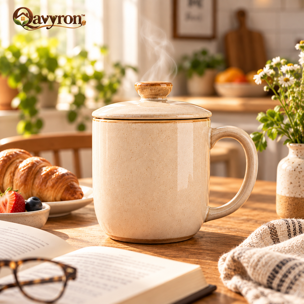 Qavyron™ Lidded Ceramic Everyday Mug