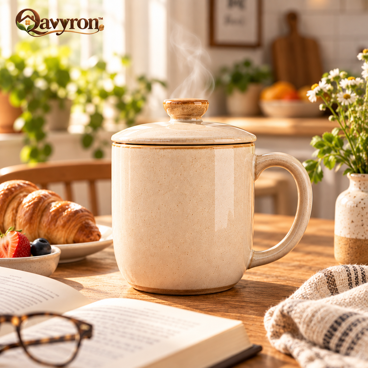 Qavyron™ Lidded Ceramic Everyday Mug