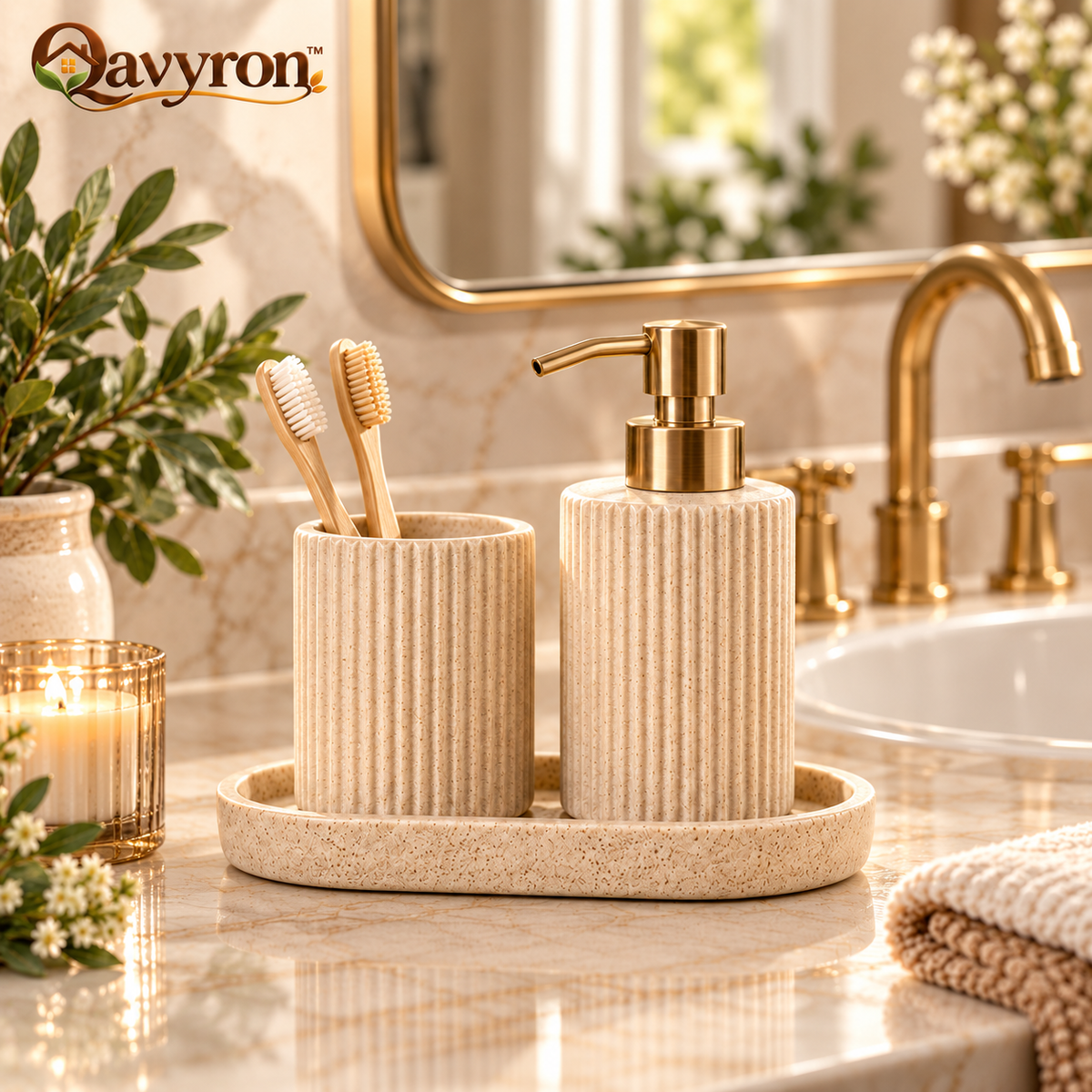 Qavyron ribbed bathroom accessory set
