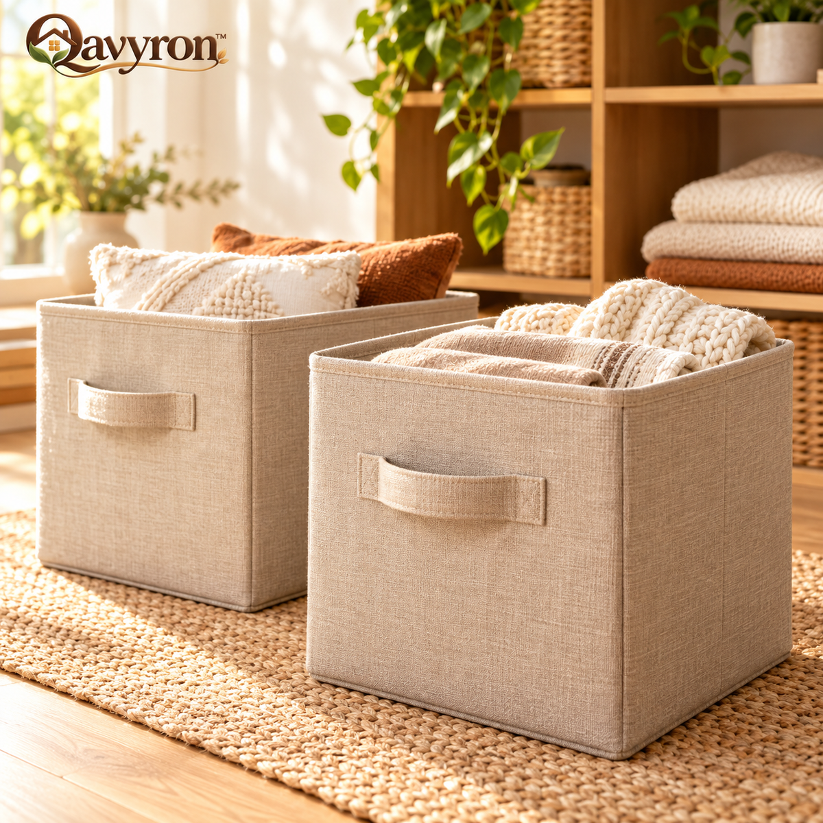 Qavyron™ Foldable Linen Storage Cube with Carry Handle