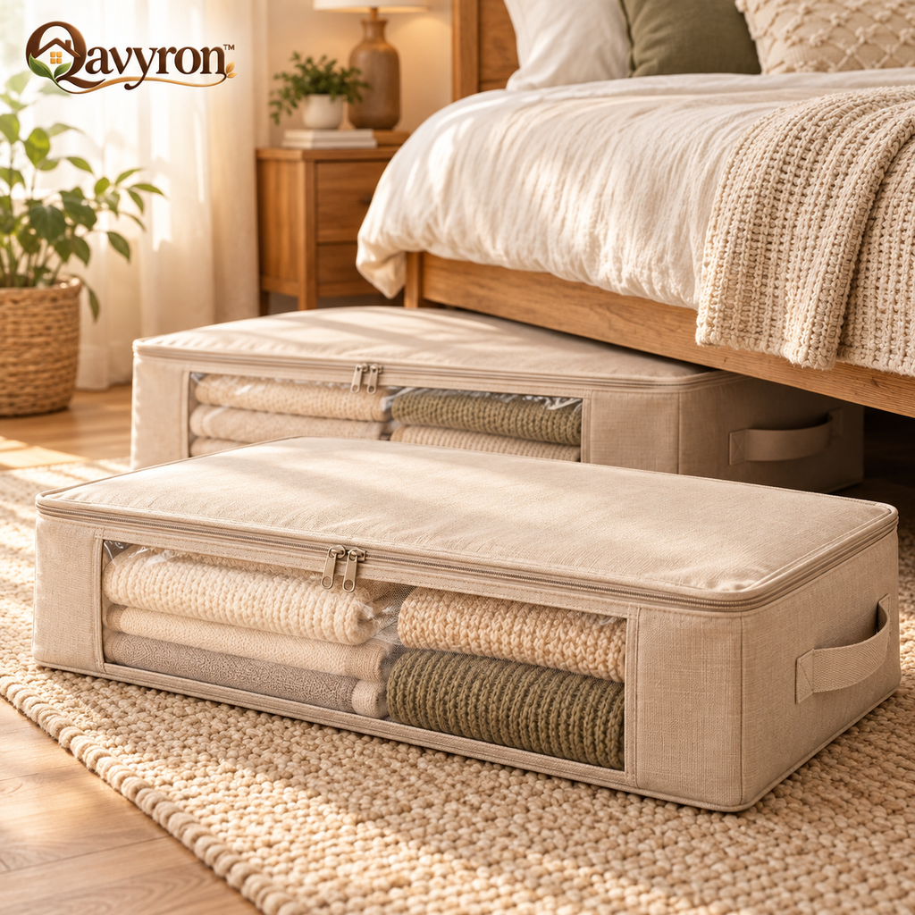 Qavyron™ Under-Bed Fabric Storage Organizer with Clear Window