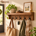 Qavyron™ Wooden Entryway Wall Shelf with 5 Hooks