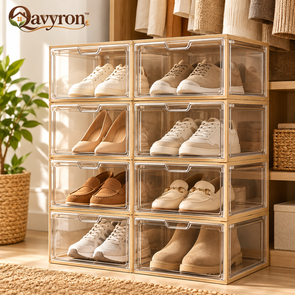 Qavyron™ Clear Stackable Shoe Storage Box System