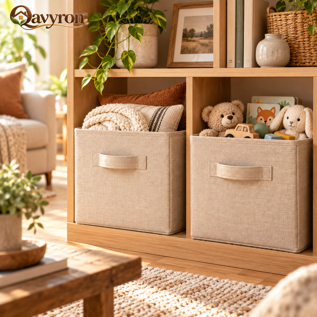 Qavyron™ Foldable Linen Storage Cube with Carry Handle