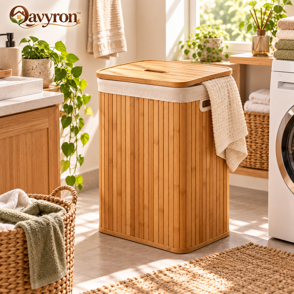 Qavyron™ Bamboo Laundry Hamper with Lid