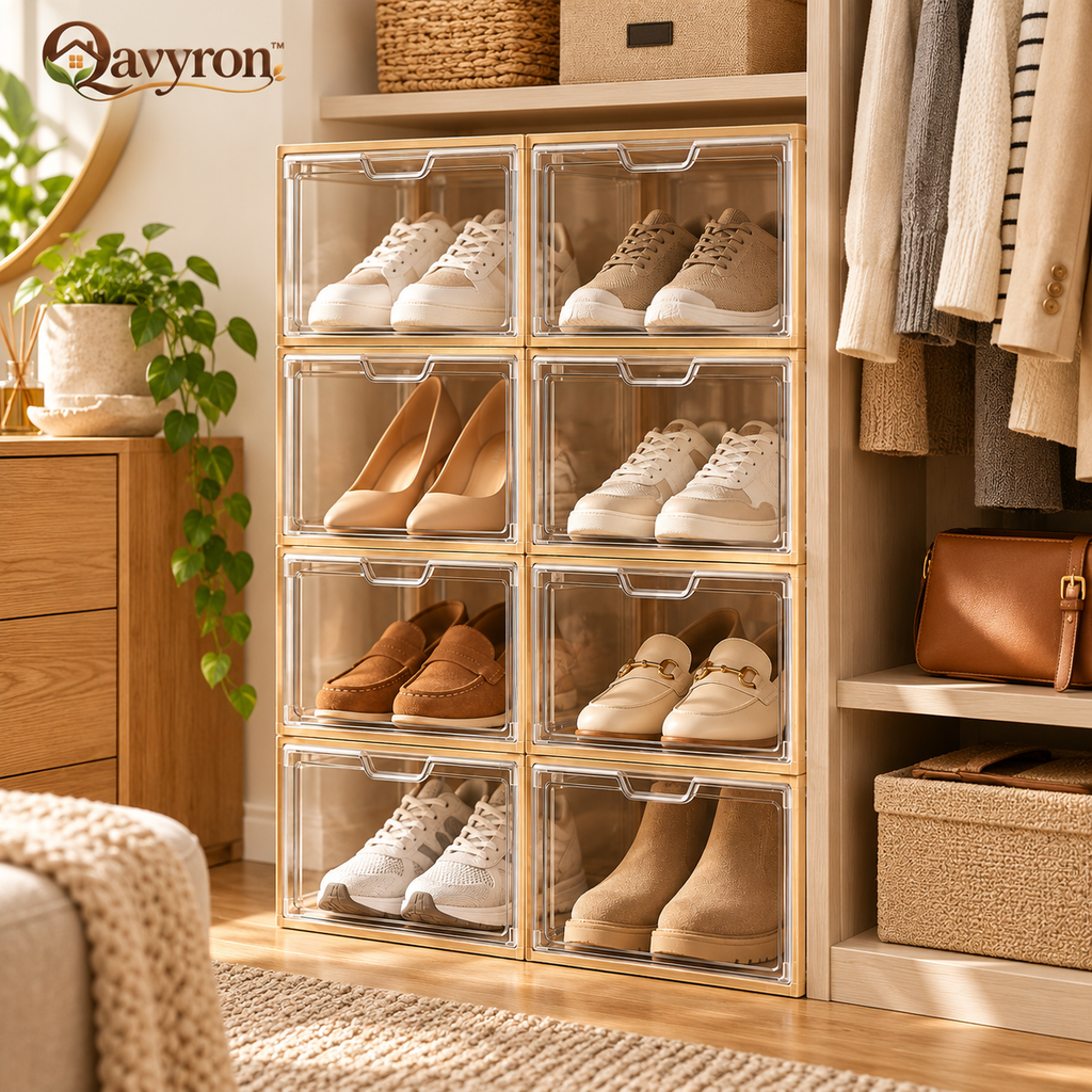 Qavyron™ Clear Stackable Shoe Storage Box System