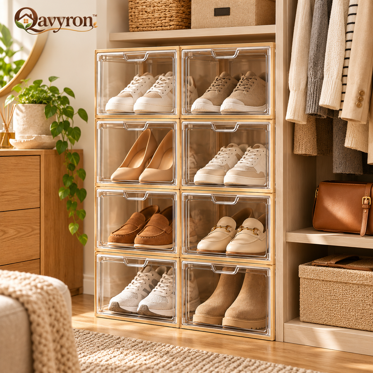 Qavyron™ Clear Stackable Shoe Storage Box System