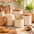 Qavyron™ Ribbed Ceramic Kitchen Canister Set with Bamboo Lids