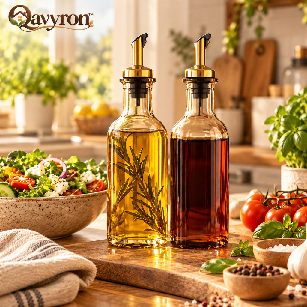 Qavyron™ Glass Oil & Vinegar Dispenser Bottle Set