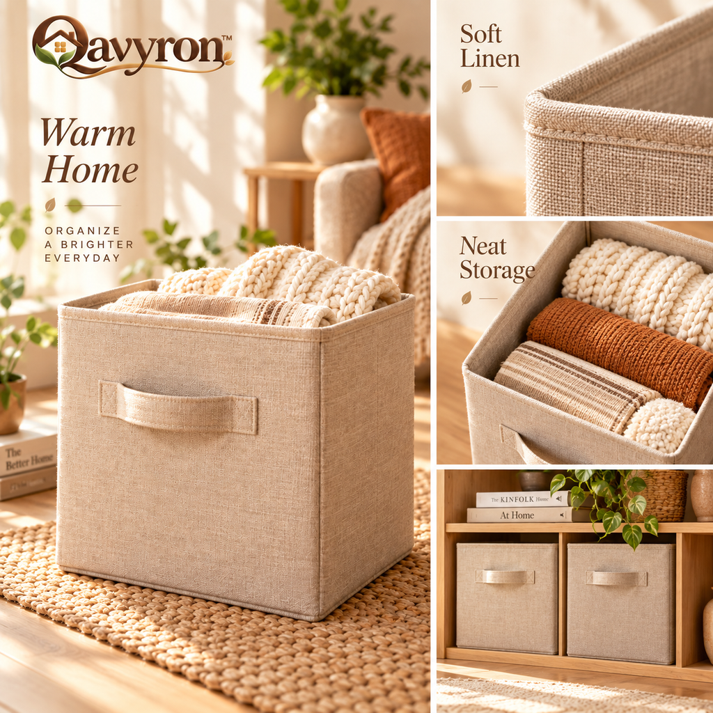 Qavyron™ Foldable Linen Storage Cube with Carry Handle
