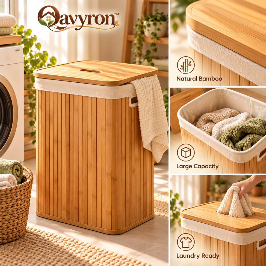 Qavyron™ Bamboo Laundry Hamper with Lid