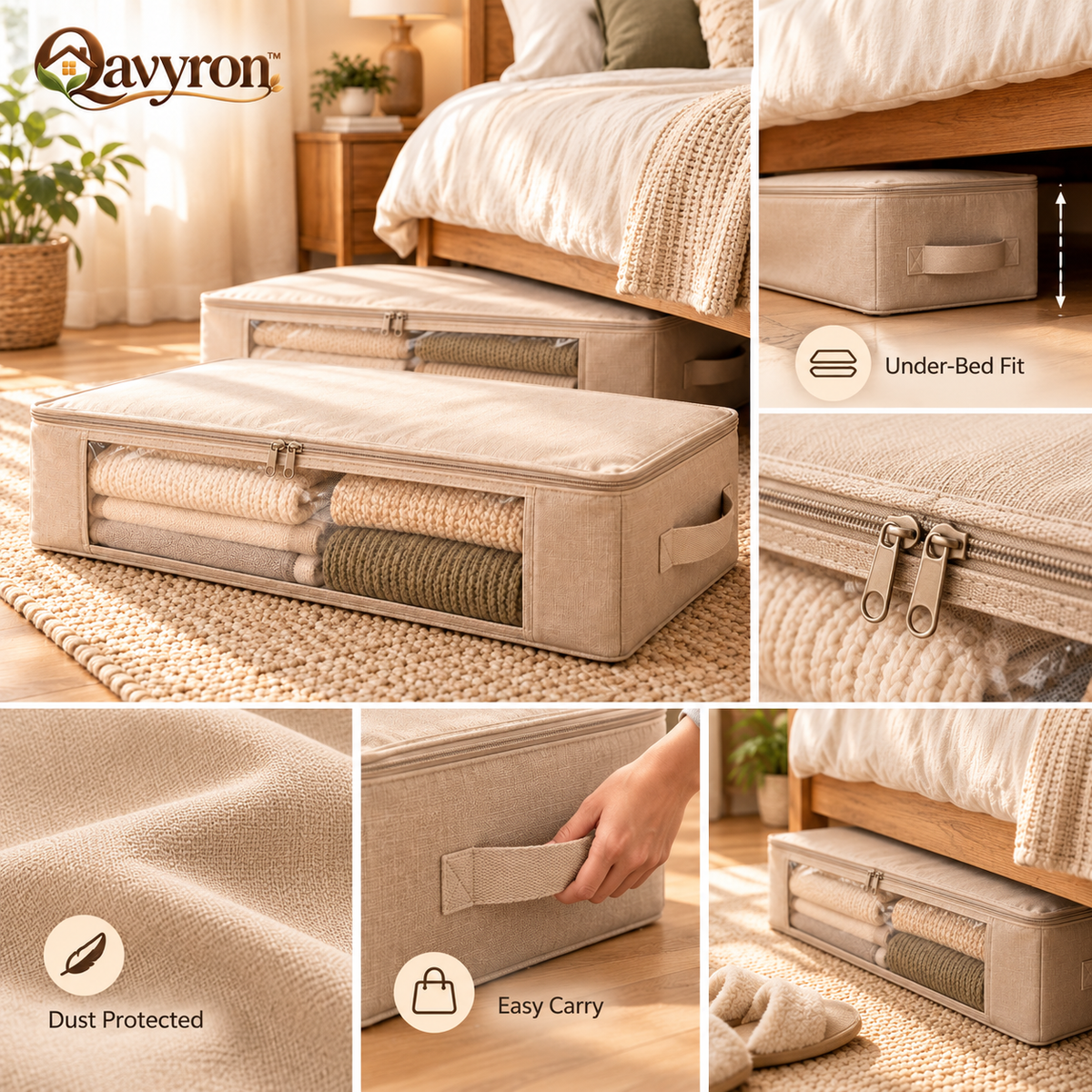 Qavyron™ Under-Bed Fabric Storage Organizer with Clear Window