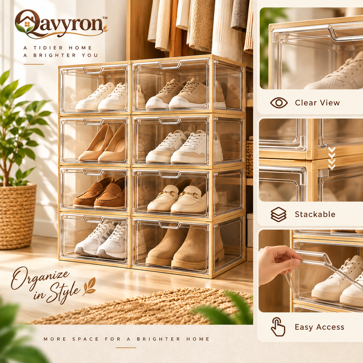 Qavyron™ Clear Stackable Shoe Storage Box System