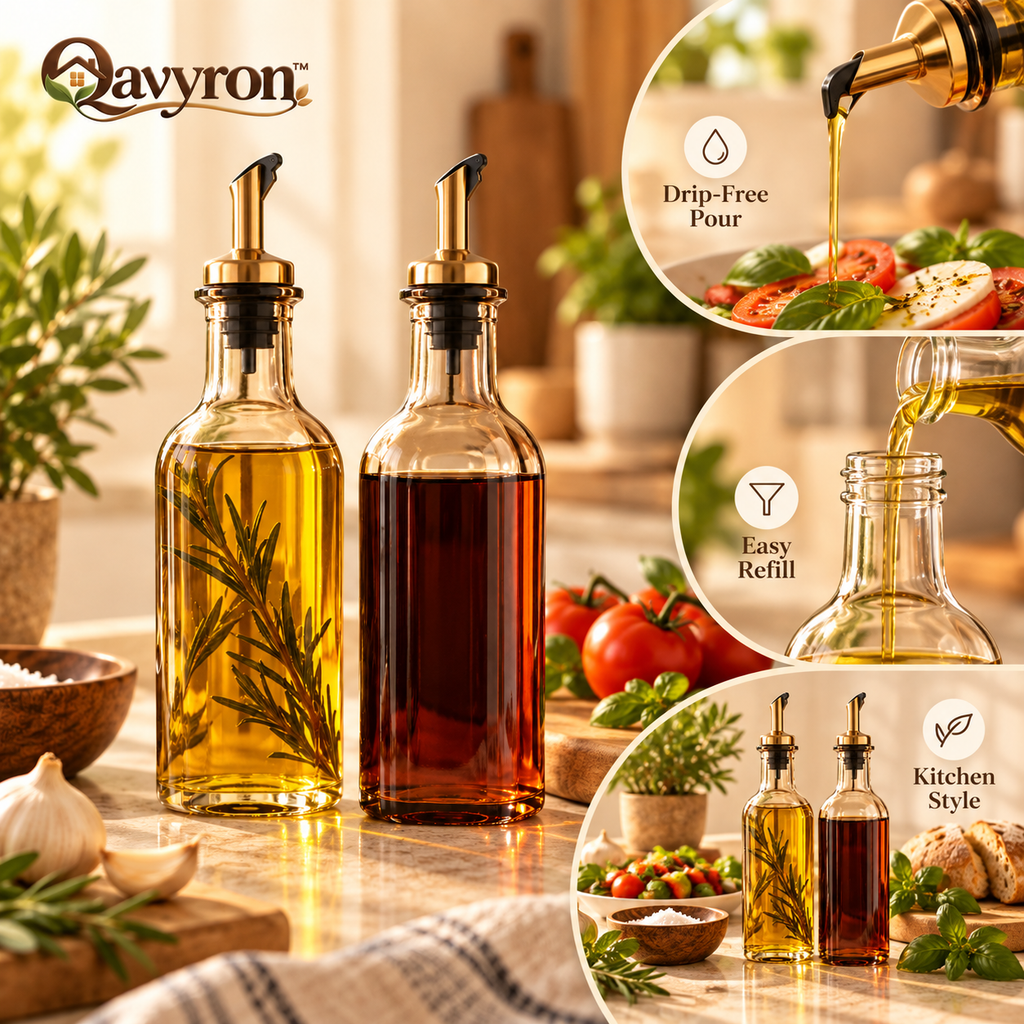 Qavyron™ Glass Oil & Vinegar Dispenser Bottle Set