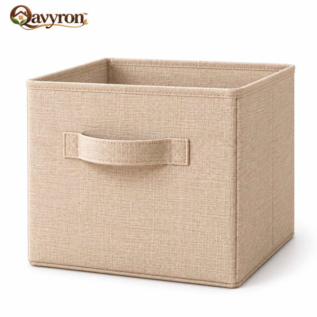 Qavyron™ Foldable Linen Storage Cube with Carry Handle