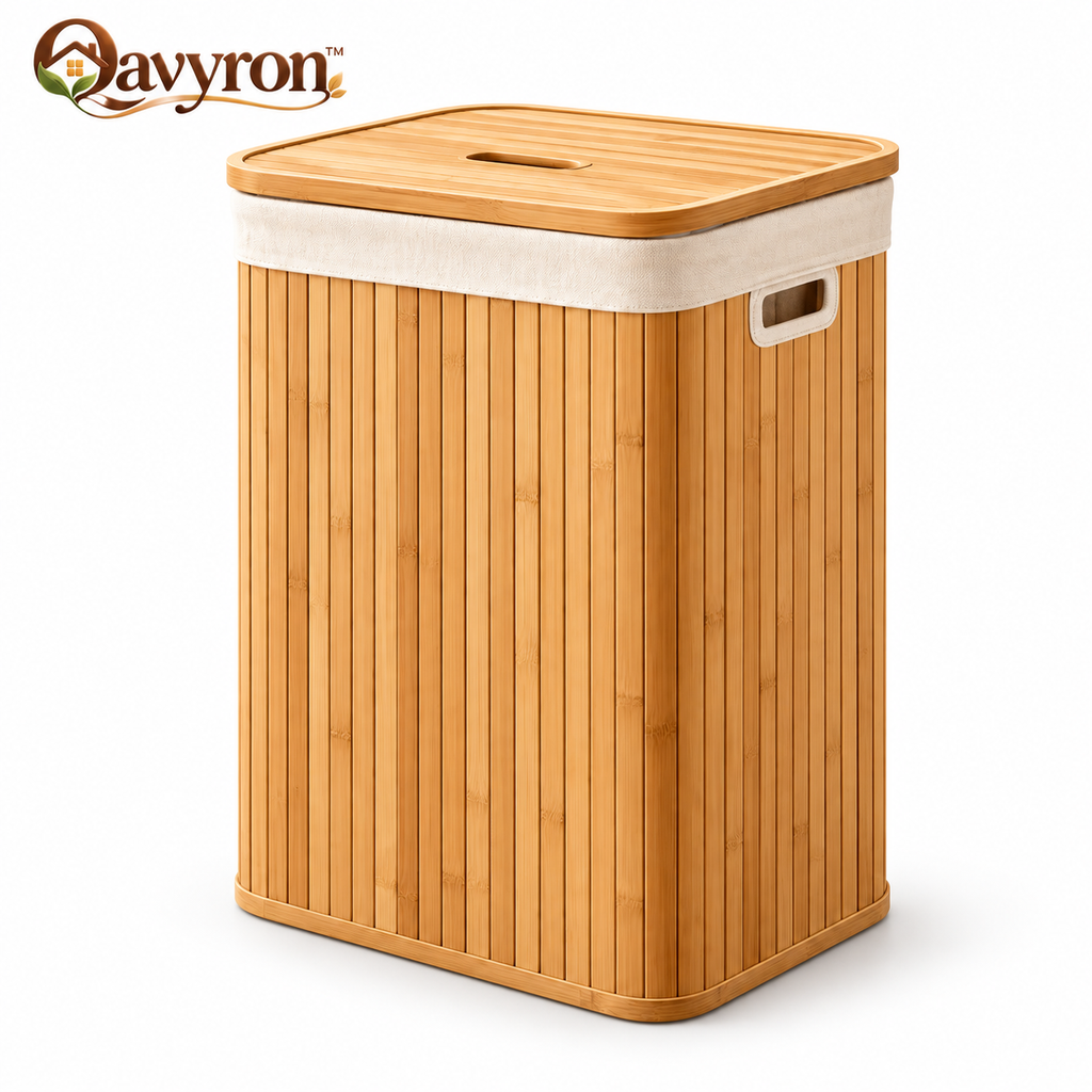 Qavyron™ Bamboo Laundry Hamper with Lid