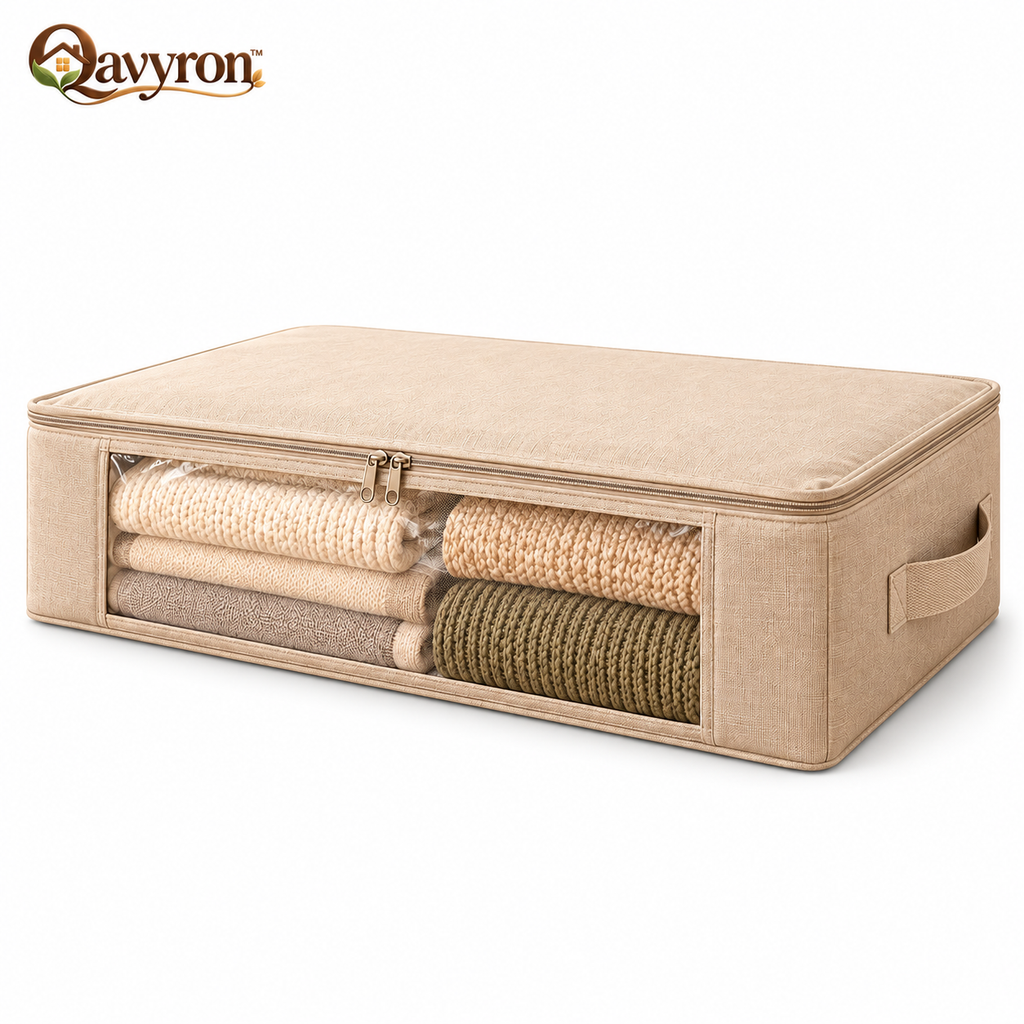 Qavyron™ Under-Bed Fabric Storage Organizer with Clear Window