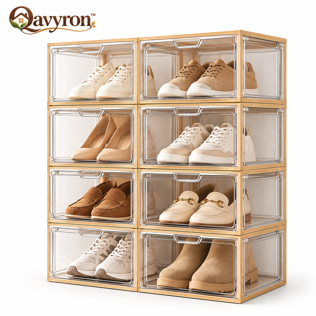 Qavyron™ Clear Stackable Shoe Storage Box System