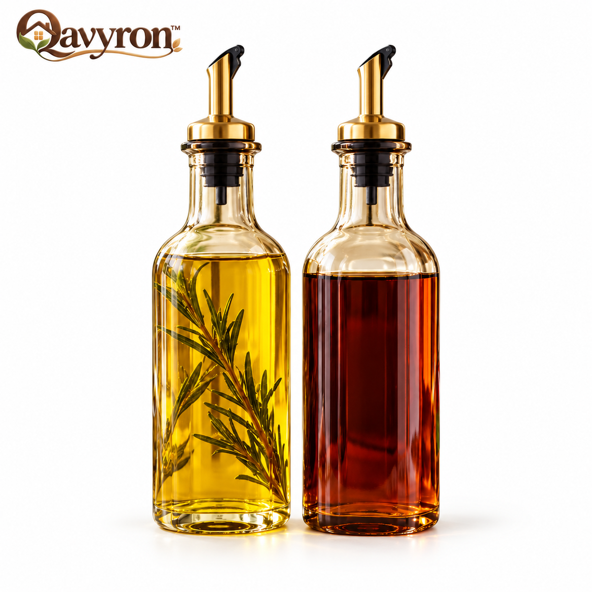 Qavyron™ Glass Oil & Vinegar Dispenser Bottle Set